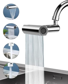 Waterfall Kitchen Faucet, 4 Modes 360° Rotation Kitchen Faucet Spray Head