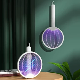 مضرب ذباب كهربائي بقوة 3000 فولت مع مصباح مصيدة بعوض بضوء أرجواني للاستخدام الداخلي والخارجي، قاتل حشرات كبير الحجم