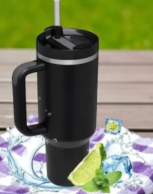 كوب حراري مع يد وماصة 1200ml ستانلس ستيل عازل  للمشروبات الساخنة والباردة