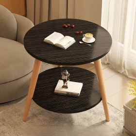 Round Wooden Two-Tier Coffee Table – Black (52 × 60 cm)