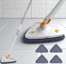 ممسحة تنظيف مثلثة 360 دوارة من ألياف دقيقة بمقبض طويل -130سم